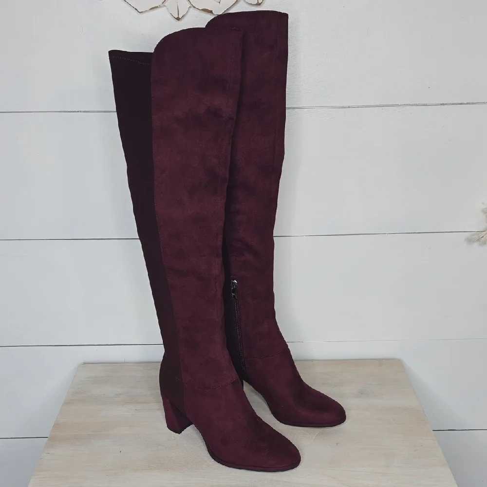 Marc Fisher Faux Suede Over-the-Knee Boots - Loran Burgundy Womens Sz 7